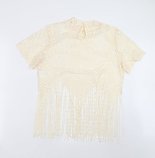 SheIn Womens Beige Paisley  Basic Blouse Size XL  - fringe detail