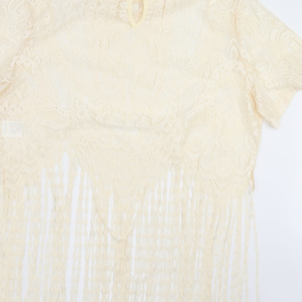 SheIn Womens Beige Paisley  Basic Blouse Size XL  - fringe detail