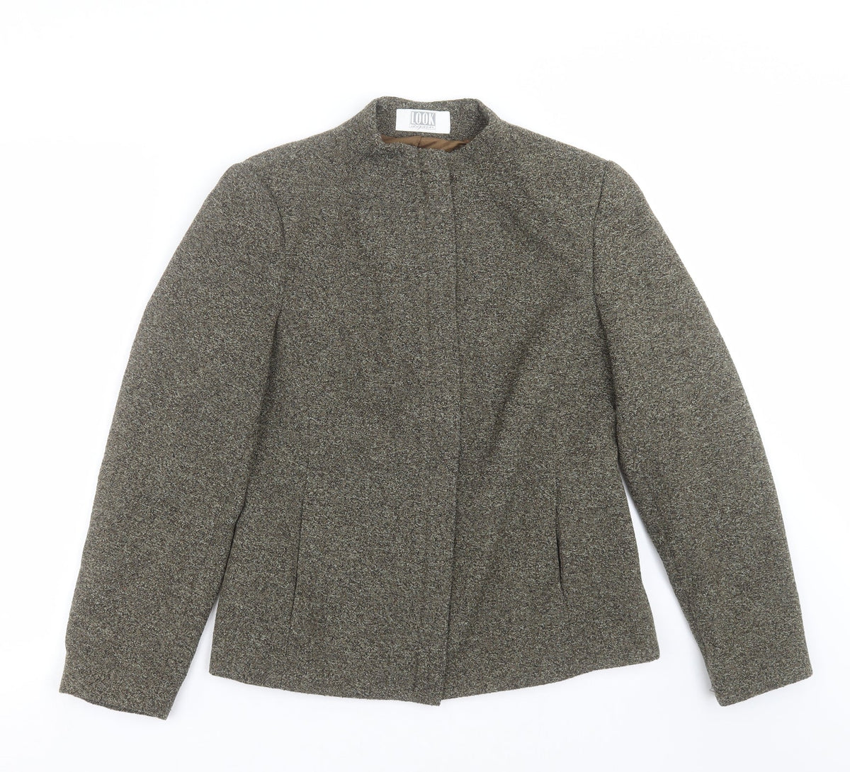 Additional front view of look again women’s green jacket, size UK 12