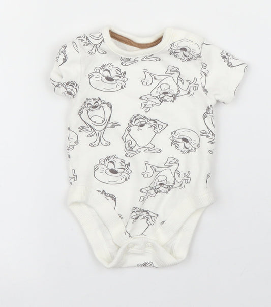 Front view of George Baby White Babygrow One-Piece, size 0-3, Months