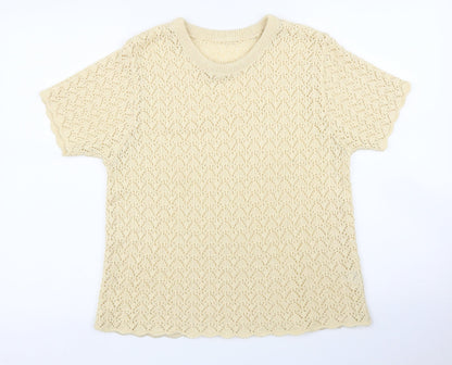 Womens UK Size L Preworn Beige Basic T-Shirt