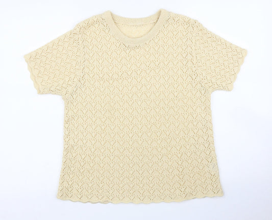 Womens UK Size L Preworn Beige Basic T-Shirt