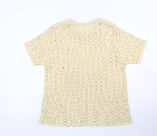 Womens UK Size L Preworn Beige Basic T-Shirt