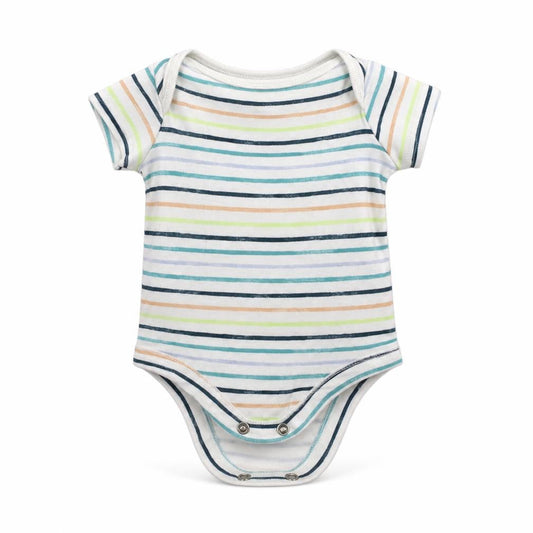 Front view of Tu boys’ white striped babygrow one-piece size newborn