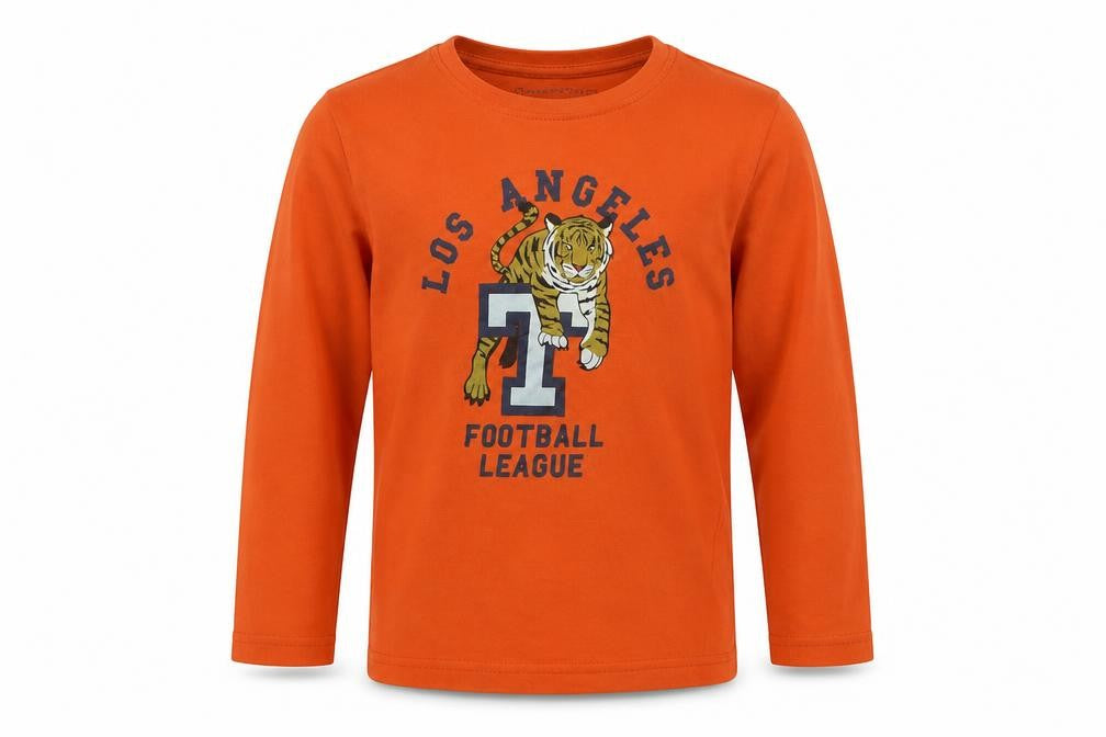 Front view of Primark boys’ red basic t-shirt, size 6-7, years