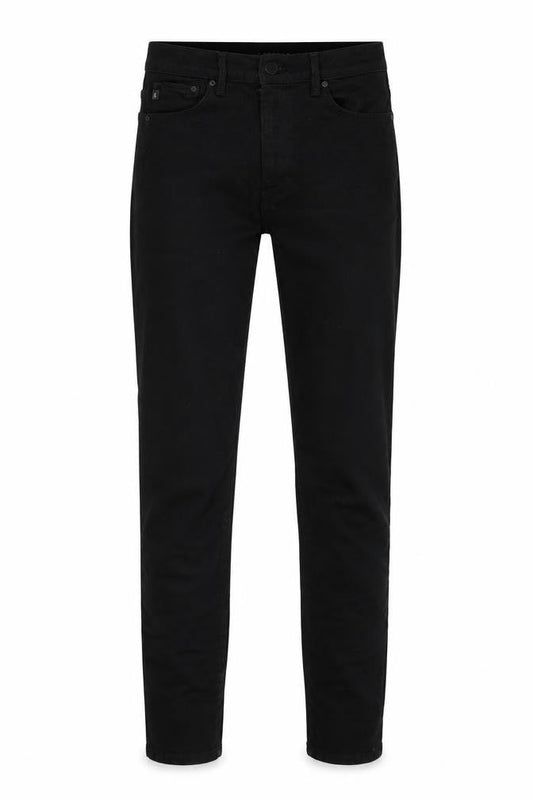 Front view of denim women’s black skinny jeans, size UK 28, in, 30-inch leg