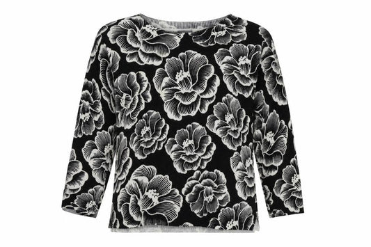 Front view of Papaya women’s black floral jumper, size UK 10