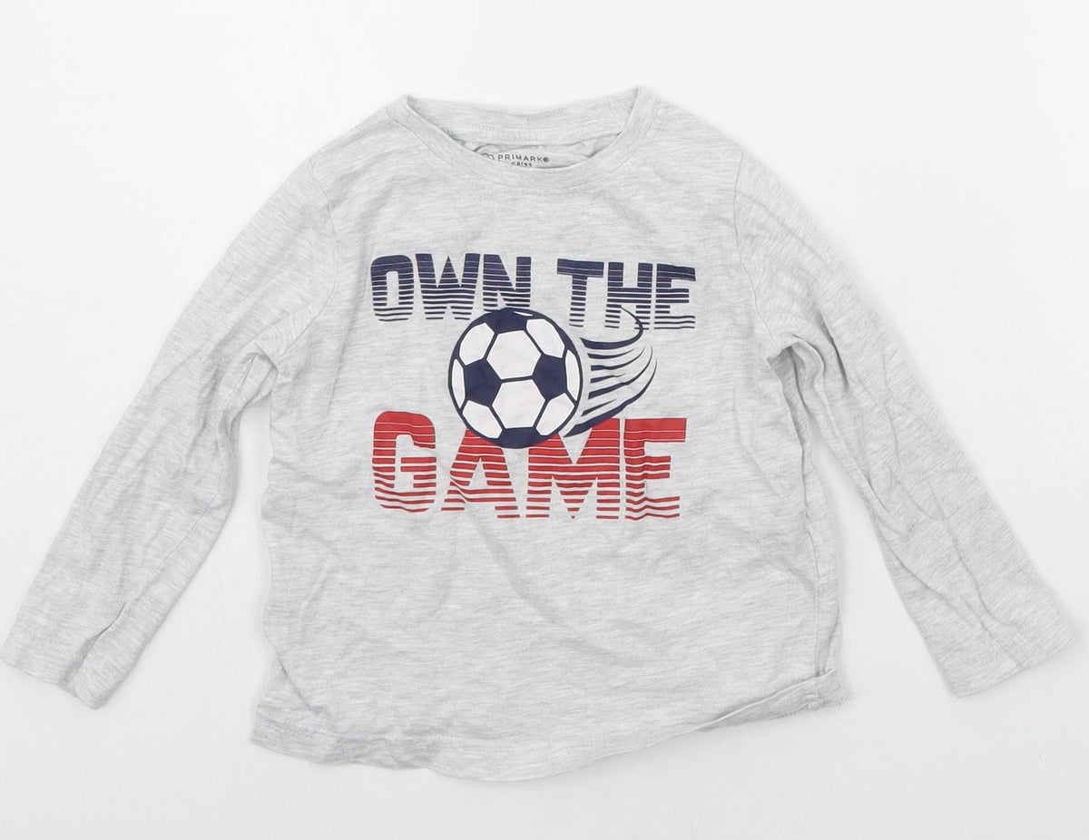 Additional front view of Primark boys’ grey basic t-shirt, size 2-3, years