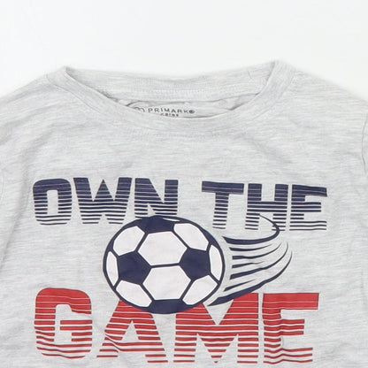 Close-up detail of Primark boys’ grey basic t-shirt, size 2-3, years
