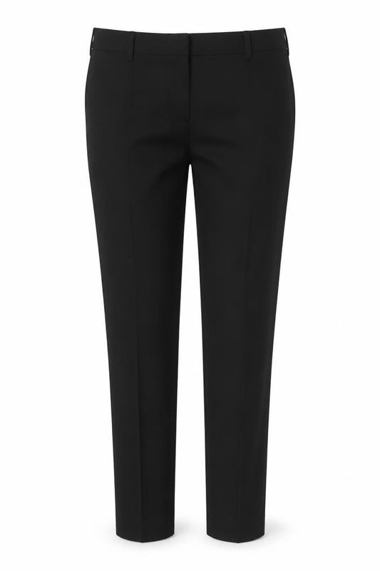 Front view of ASOS women’s black trousers, size UK 28, in, 30-inch leg