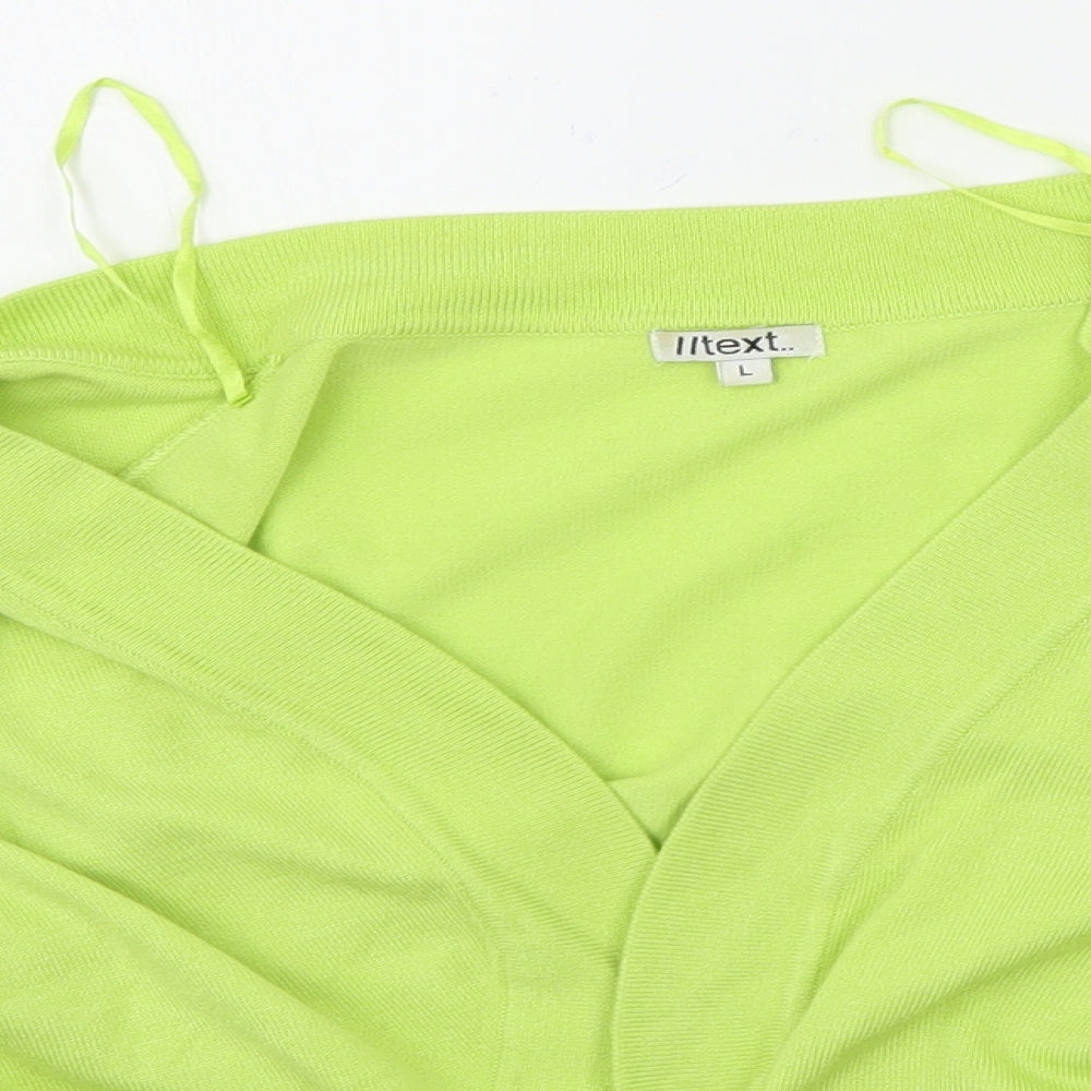 Close-up detail of //text women’s yellow cardigan jumper, size L