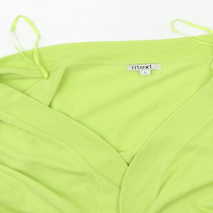 Close-up detail of //text women’s yellow cardigan jumper, size L