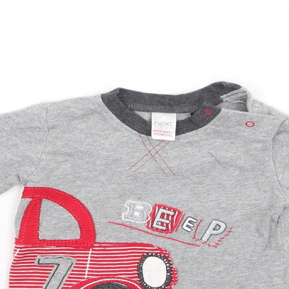 Close-up detail of Next boys’ grey basic t-shirt, size 0-3, months