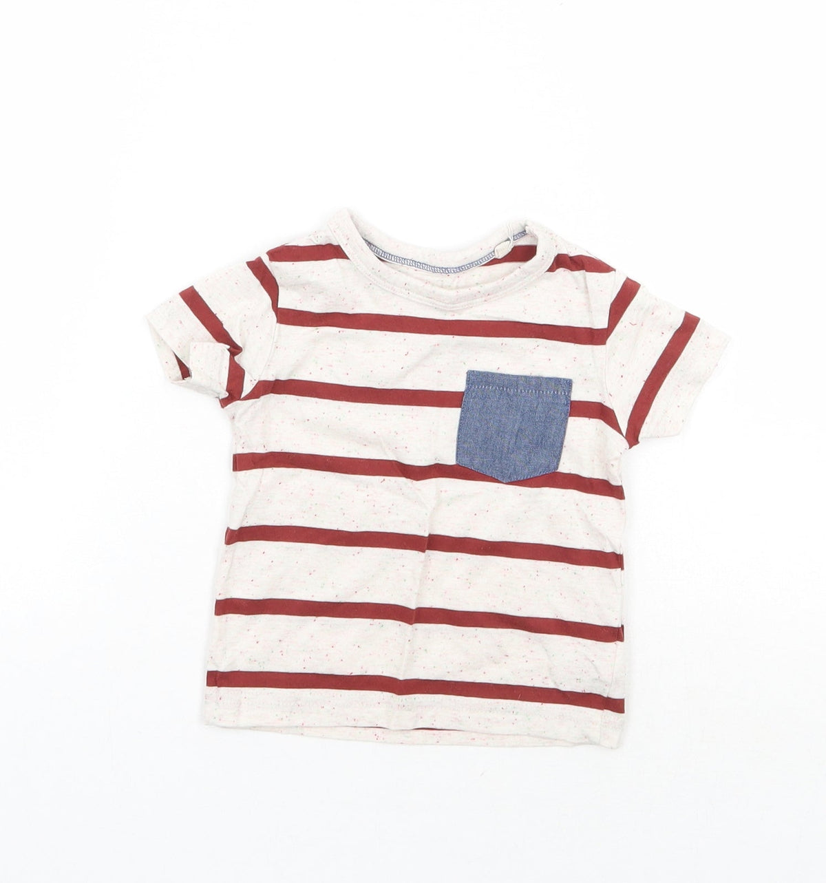 Additional front view of Next boys’ ivory striped basic t-shirt, size 3-6, months