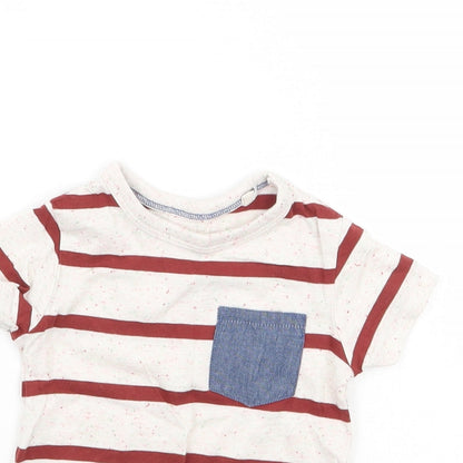 Close-up detail of Next boys’ ivory striped basic t-shirt, size 3-6, months