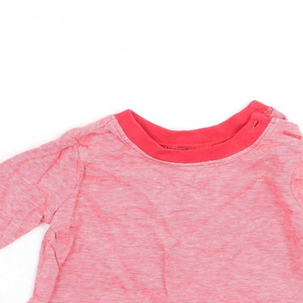 Close-up detail of F&F boys’ red striped basic t-shirt, size 3-6, months
