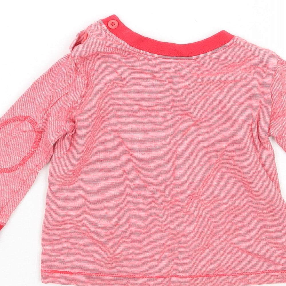 Brand and care label for F&F boys’ red striped basic t-shirt, size 3-6, months