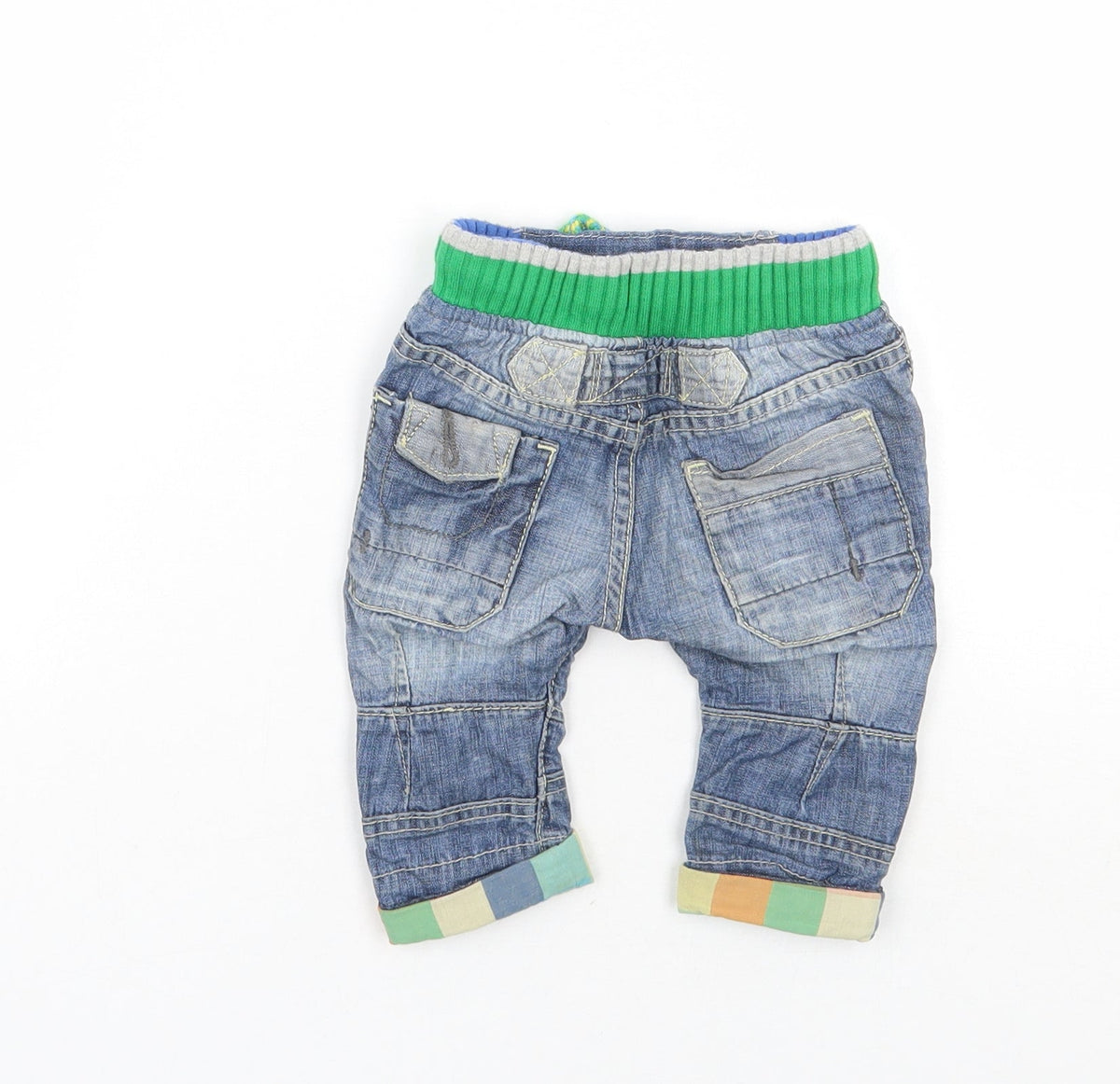 Back view of Next boys’ blue cargo jeans, size 3-6, months