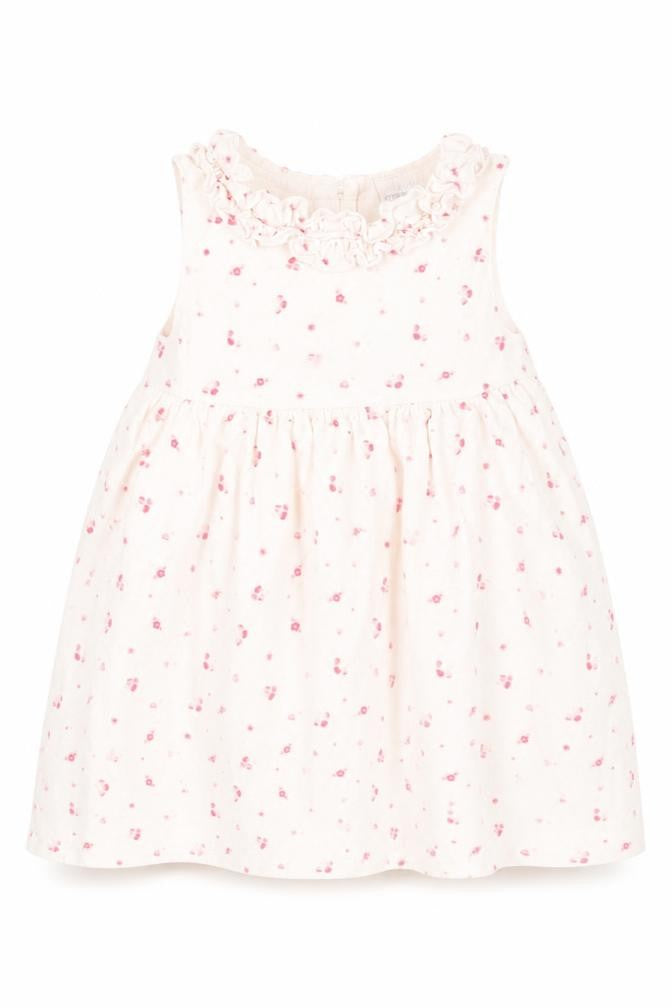 Front view of Mini Club girls’ white floral a-line, size 9-12, months