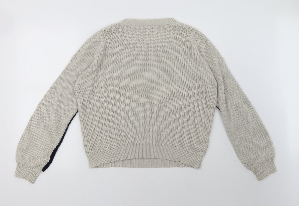 Back view of wild flower women’s beige striped pullover sweatshirt, size L