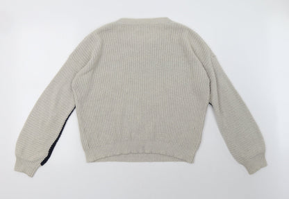 Back view of wild flower women’s beige striped pullover sweatshirt, size L