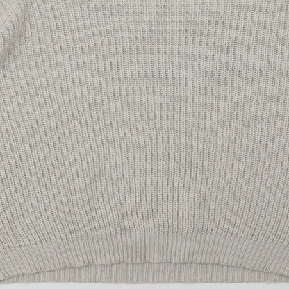 Brand and care label for wild flower women’s beige striped pullover sweatshirt, size L