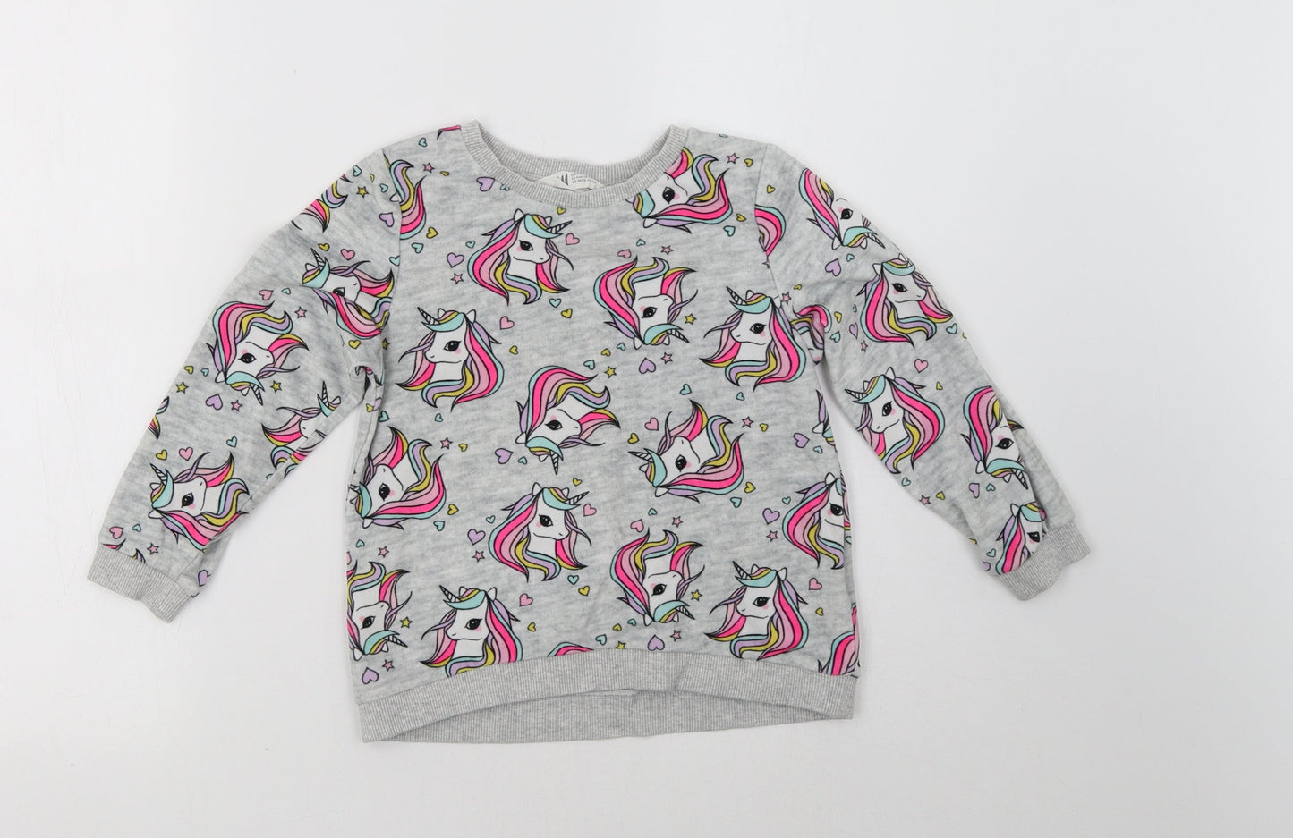 H&M Girls Grey Polka Dot  Pullover Sweatshirt Size 5 Years  - Unicorn