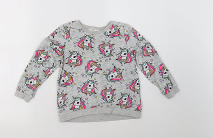 H&M Girls Grey Polka Dot  Pullover Sweatshirt Size 5 Years  - Unicorn