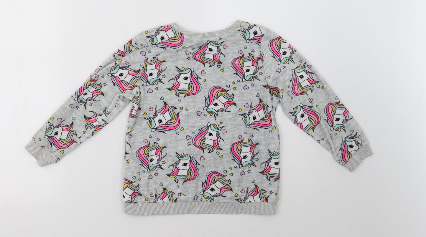H&M Girls Grey Polka Dot  Pullover Sweatshirt Size 5 Years  - Unicorn