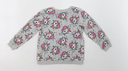 H&M Girls Grey Polka Dot  Pullover Sweatshirt Size 5 Years  - Unicorn