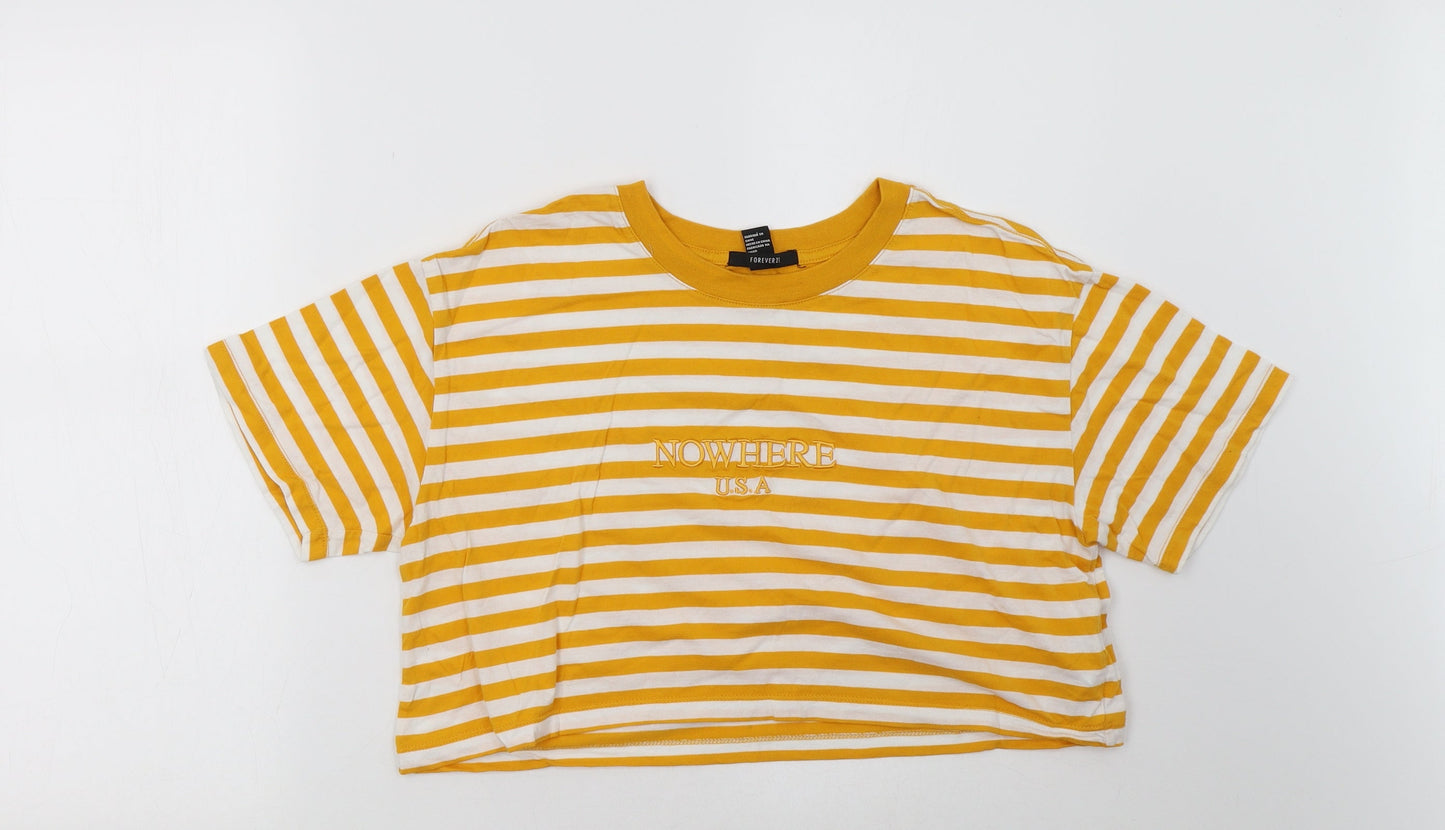 FOREVER 21 Womens Yellow Striped  Cropped T-Shirt Size M