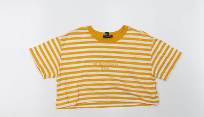 FOREVER 21 Womens Yellow Striped  Cropped T-Shirt Size M