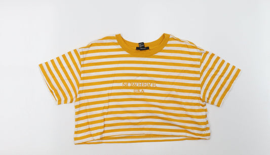 FOREVER 21 Womens Yellow Striped  Cropped T-Shirt Size M