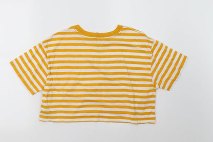 FOREVER 21 Womens Yellow Striped  Cropped T-Shirt Size M