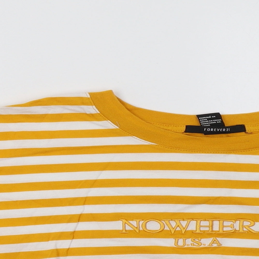 FOREVER 21 Womens Yellow Striped  Cropped T-Shirt Size M