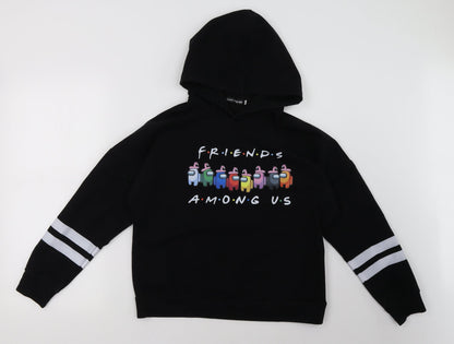 Additional front view of Fancyqube women’s black pullover hoodie, size S, - friends