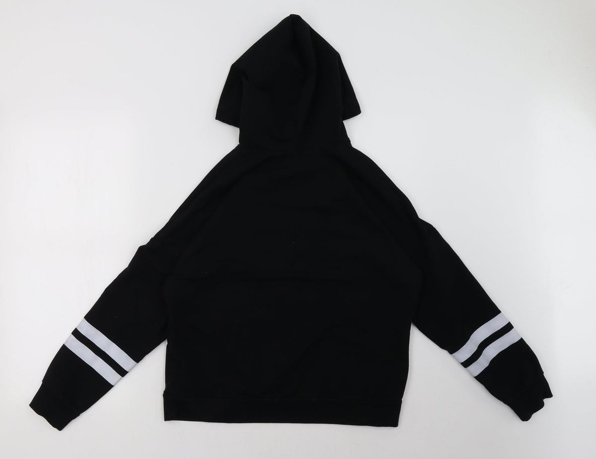 Back view of Fancyqube women’s black pullover hoodie, size S, - friends