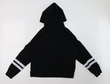 Back view of Fancyqube women’s black pullover hoodie, size S, - friends