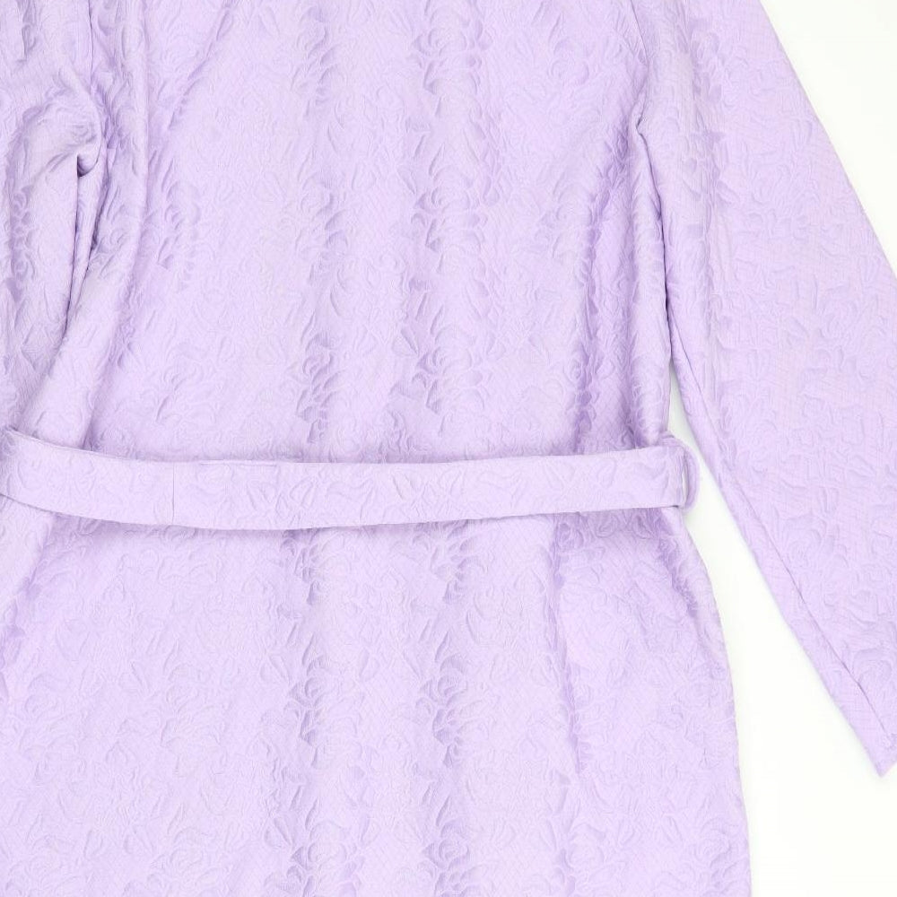 Preworn Womens Purple Floral   Robe   - Lilac Mandarin Collar Embossed pattern
