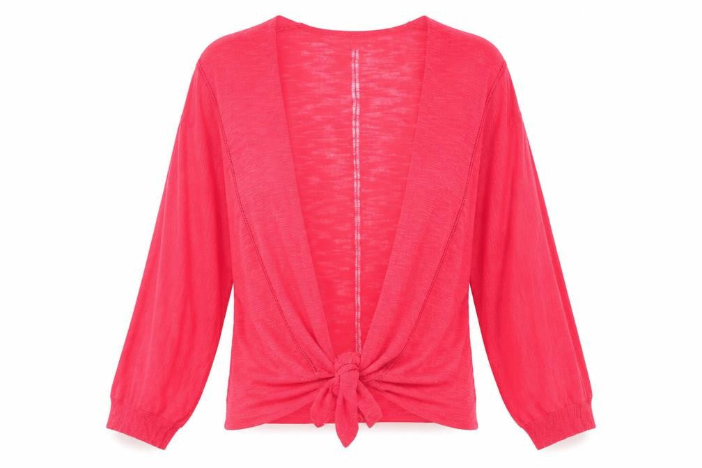 Front view of Next women’s orange cardigan jumper, size M, - open knit details