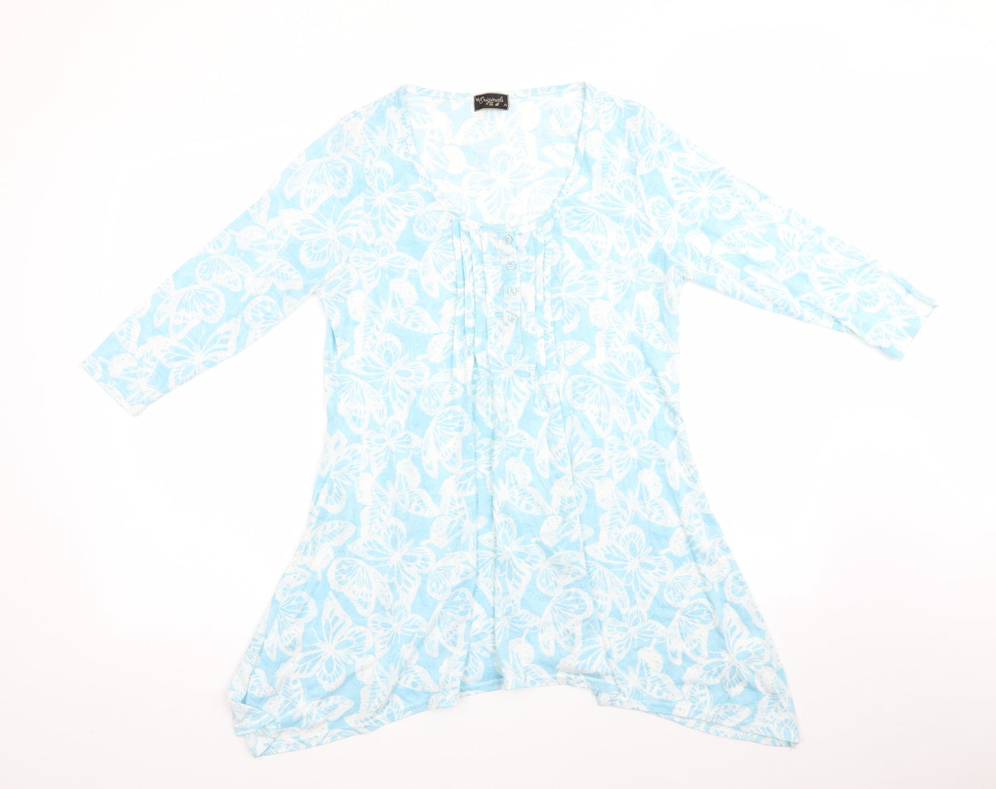 Originals Womens Blue Animal Print   Dress Size 14  - White butterflies pintucks