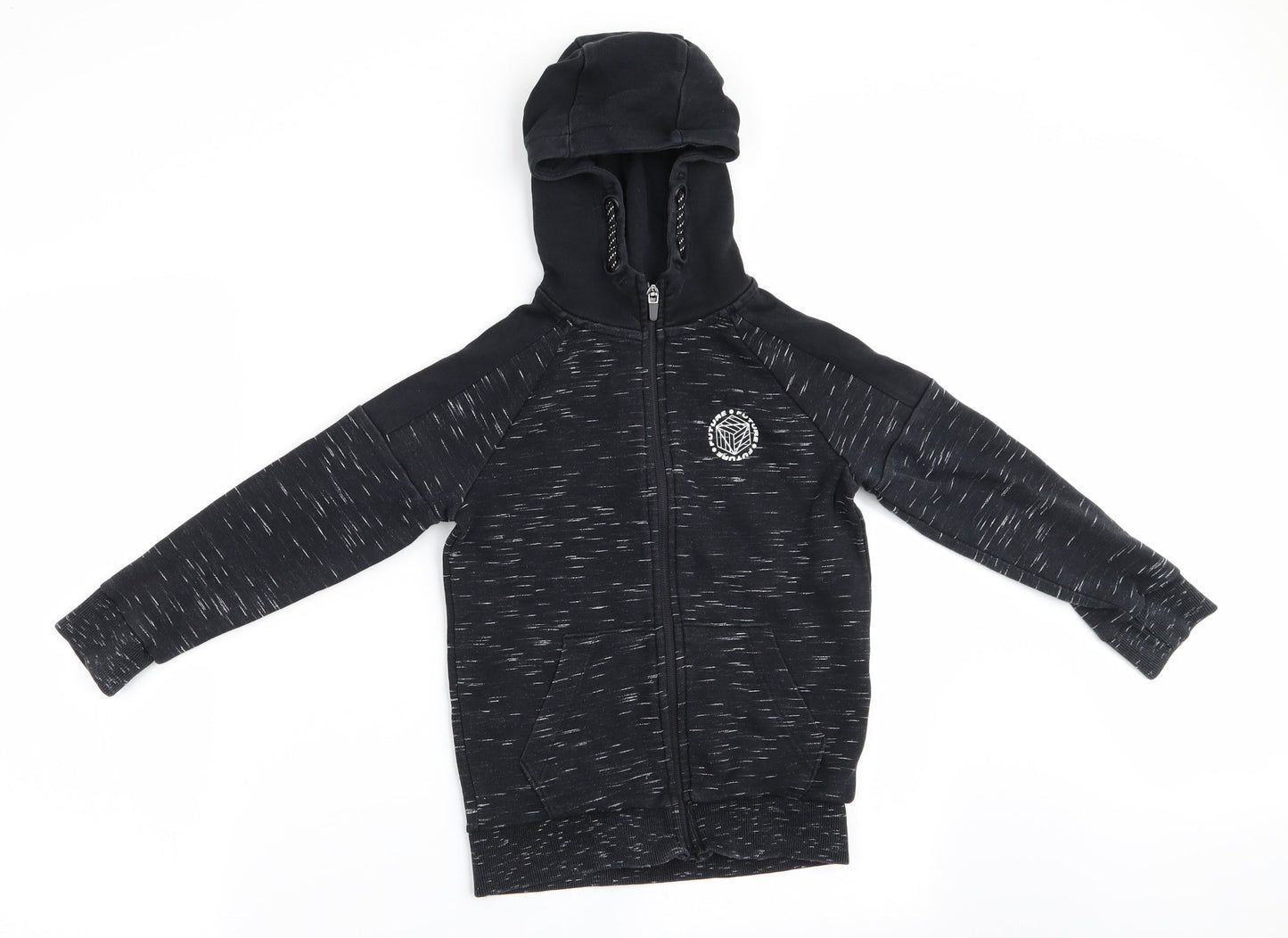 Florence and Fred Boys Black   Full Zip Hoodie Size 6-7 Years  - Future - white dash pattern