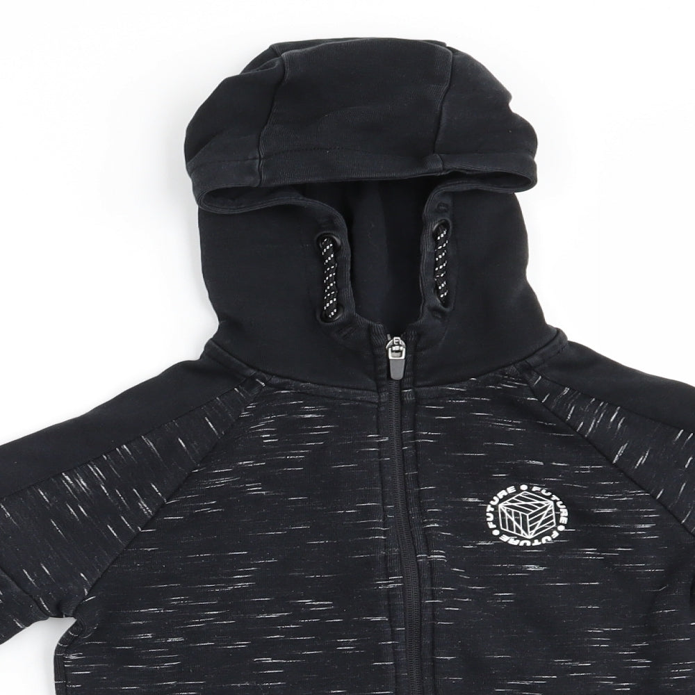 Florence and Fred Boys Black   Full Zip Hoodie Size 6-7 Years  - Future - white dash pattern