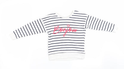 Primark Girls Blue Striped  Pullover Sweatshirt Size 3-4 Years  - Blue & White Stripe and Bonjour in red