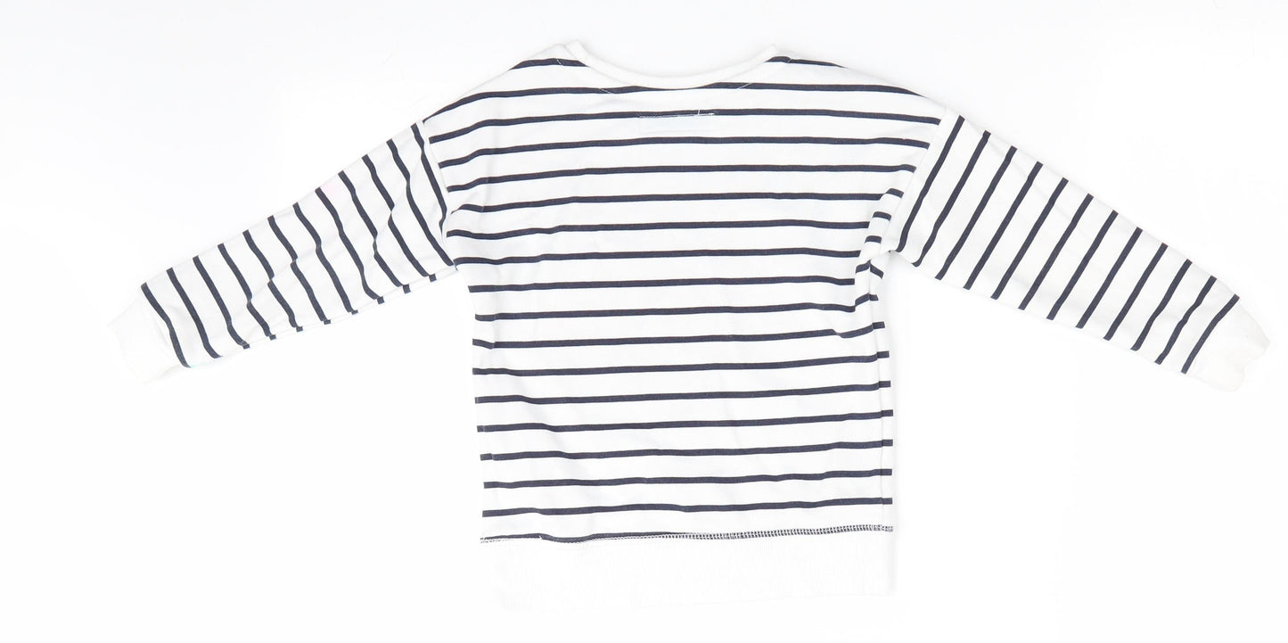 Primark Girls Blue Striped  Pullover Sweatshirt Size 3-4 Years  - Blue & White Stripe and Bonjour in red