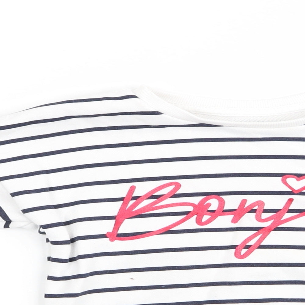 Primark Girls Blue Striped  Pullover Sweatshirt Size 3-4 Years  - Blue & White Stripe and Bonjour in red