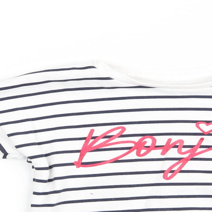Primark Girls Blue Striped  Pullover Sweatshirt Size 3-4 Years  - Blue & White Stripe and Bonjour in red