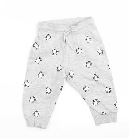H&M Boys Grey Animal Print  Jogger Trousers Size 9-12 Months  - Penguin Print