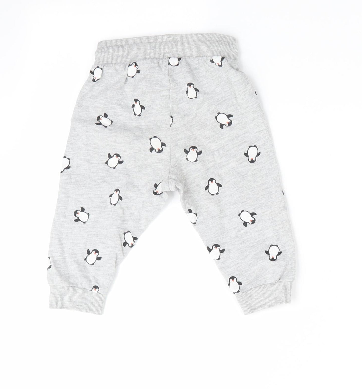 H&M Boys Grey Animal Print  Jogger Trousers Size 9-12 Months  - Penguin Print