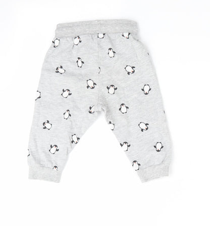 H&M Boys Grey Animal Print  Jogger Trousers Size 9-12 Months  - Penguin Print